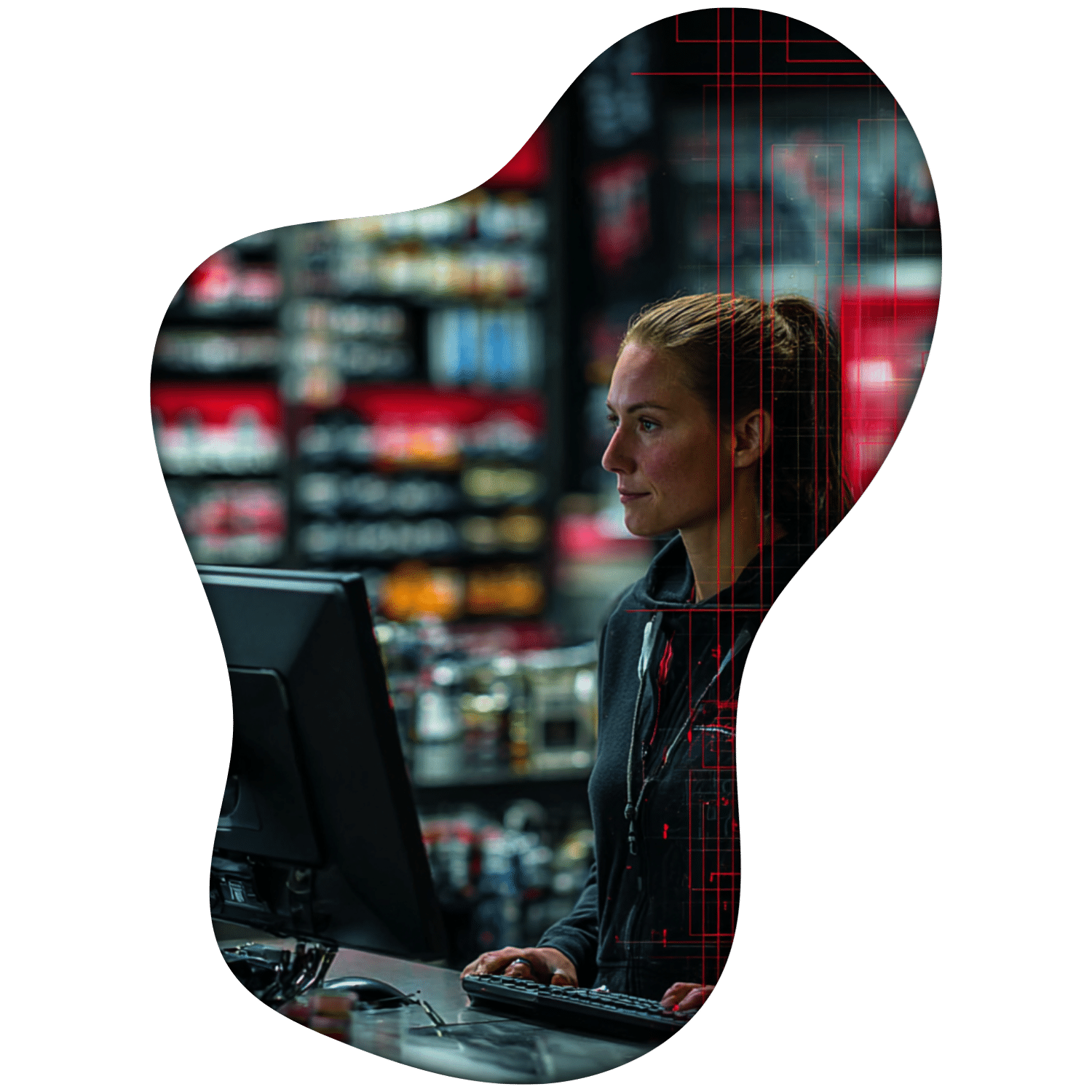 customer watching training webinar at the counter