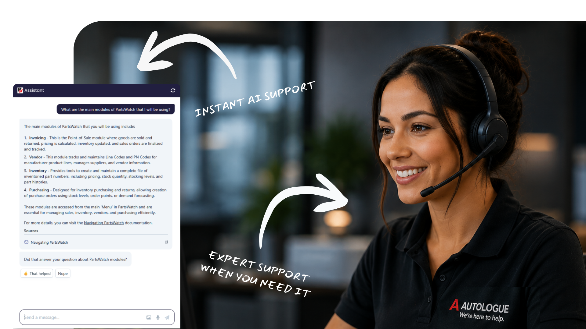 AI chat opens with a prompt as well as a human support representative